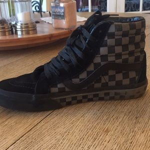 Black checker board vans high tops
